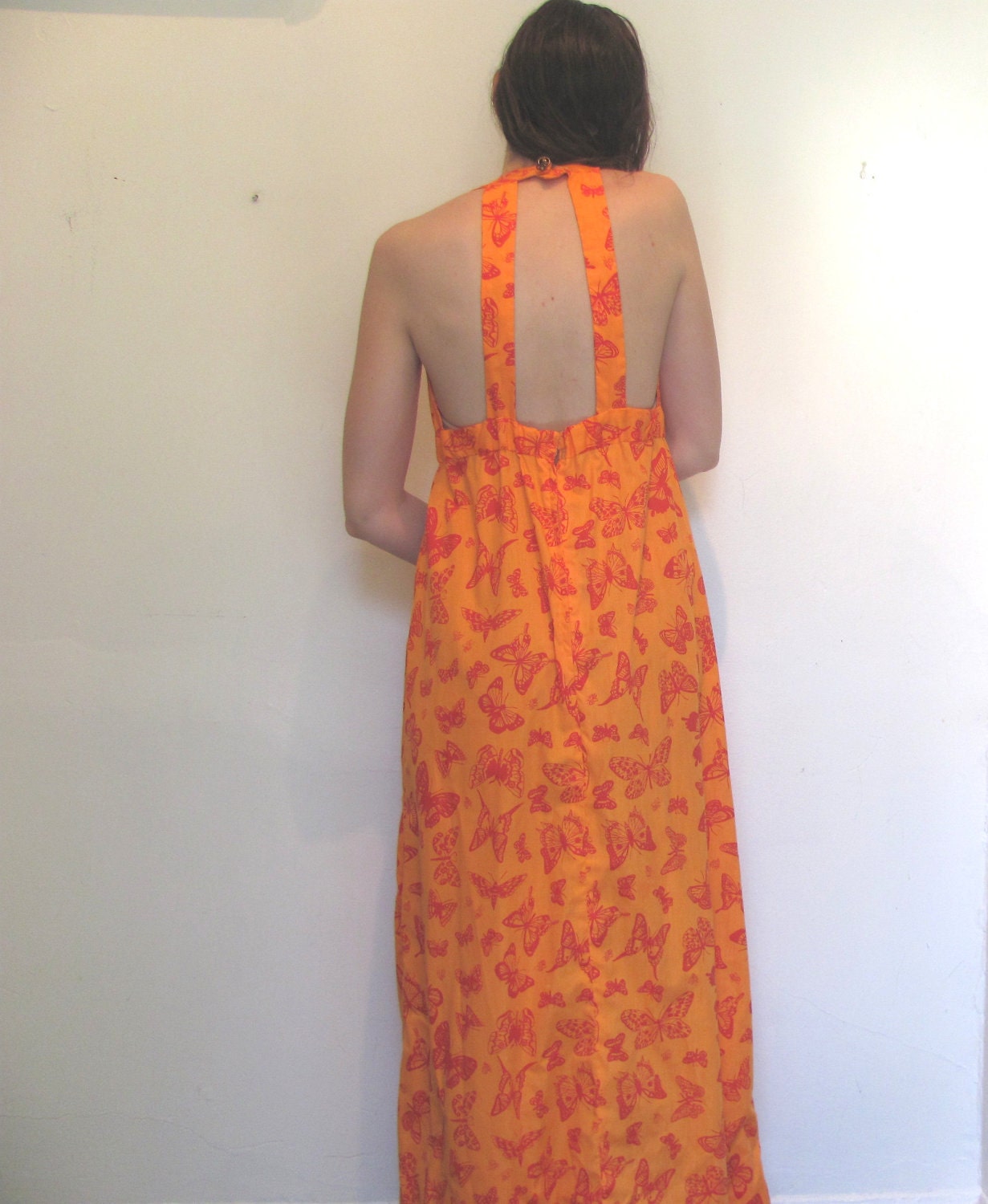 Bees and Butterflies Maxi Dress / Bright Orange Summer Dress