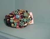 Recycled Upcycled Jewelry Cowgirl or Stock Show or Rodeo Bling Belt Buckle with Vintage Belt