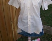 Upcycled Recycled Western Pearl Snap Shirt Women's Peasant Blouse Cream Off White