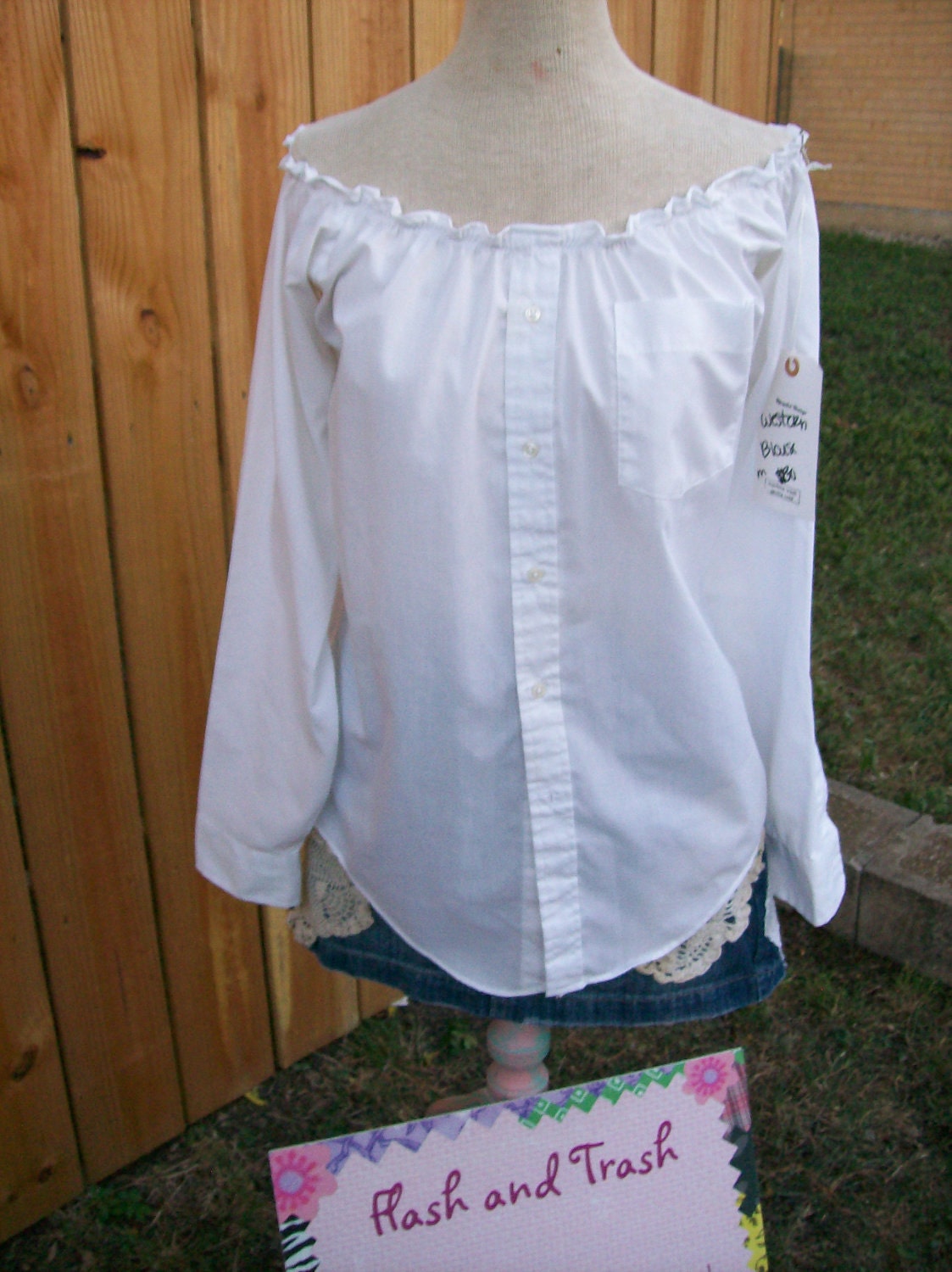 Upcycled Recycled White  Dress Shirt Peasant