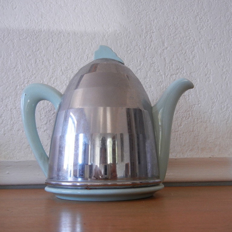1950s Teapot Chrome & Ceramic EverHot Thermal by nellsvintagehouse