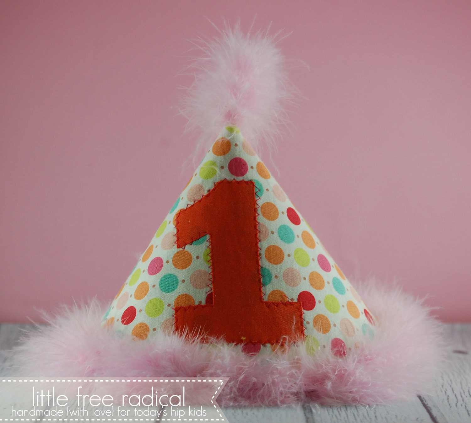 Sweet Nothings 1st Birthday Hat - Fabric Birthday Hat Keepsake- OOAK - Sweet Dots Multi - Riley Blake