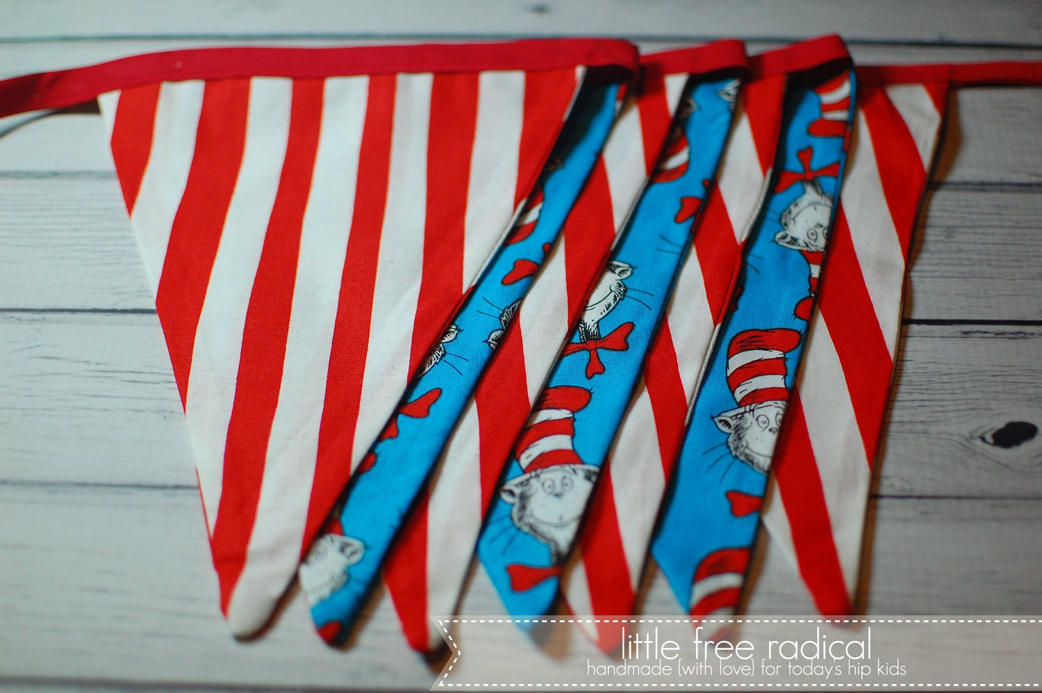 Dr. Seuss- Cat in the Hat - Fabric Pennant Bunting Banner - great for birthday party decor, nursery, playroom, photo prop