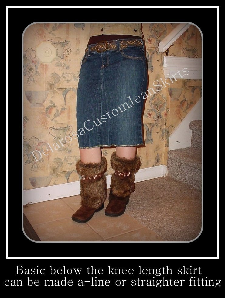 Custom to your size short Jean Skirt below the knee size 16-18