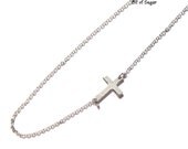 Sideway Cross Necklace - Sterling Silver and White Gold Plate Horizontal Cross Jewelry
