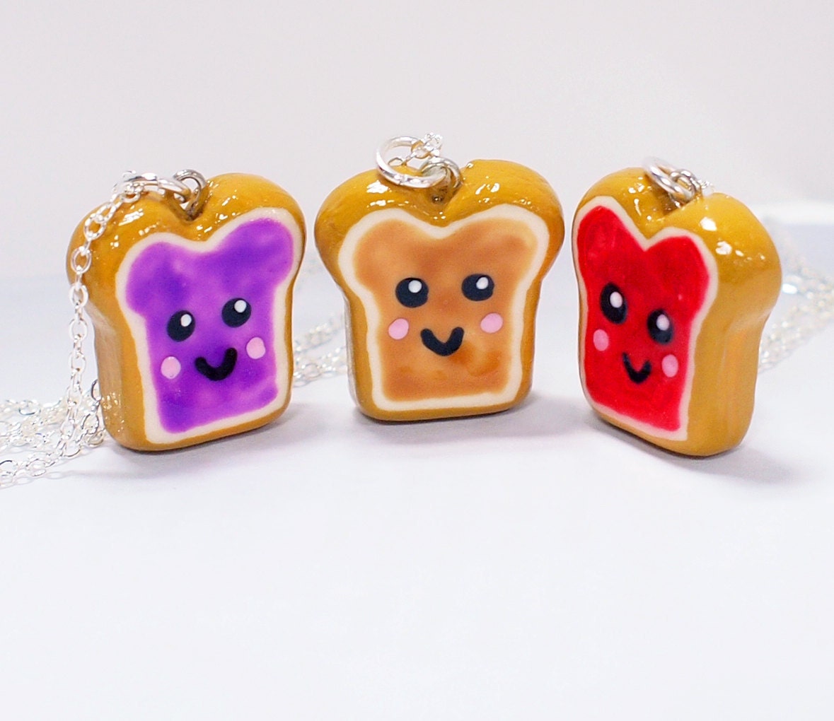 Peanut Butter and Jelly 3 Best Friends Necklace Set - Three BFF friendship toast necklaces