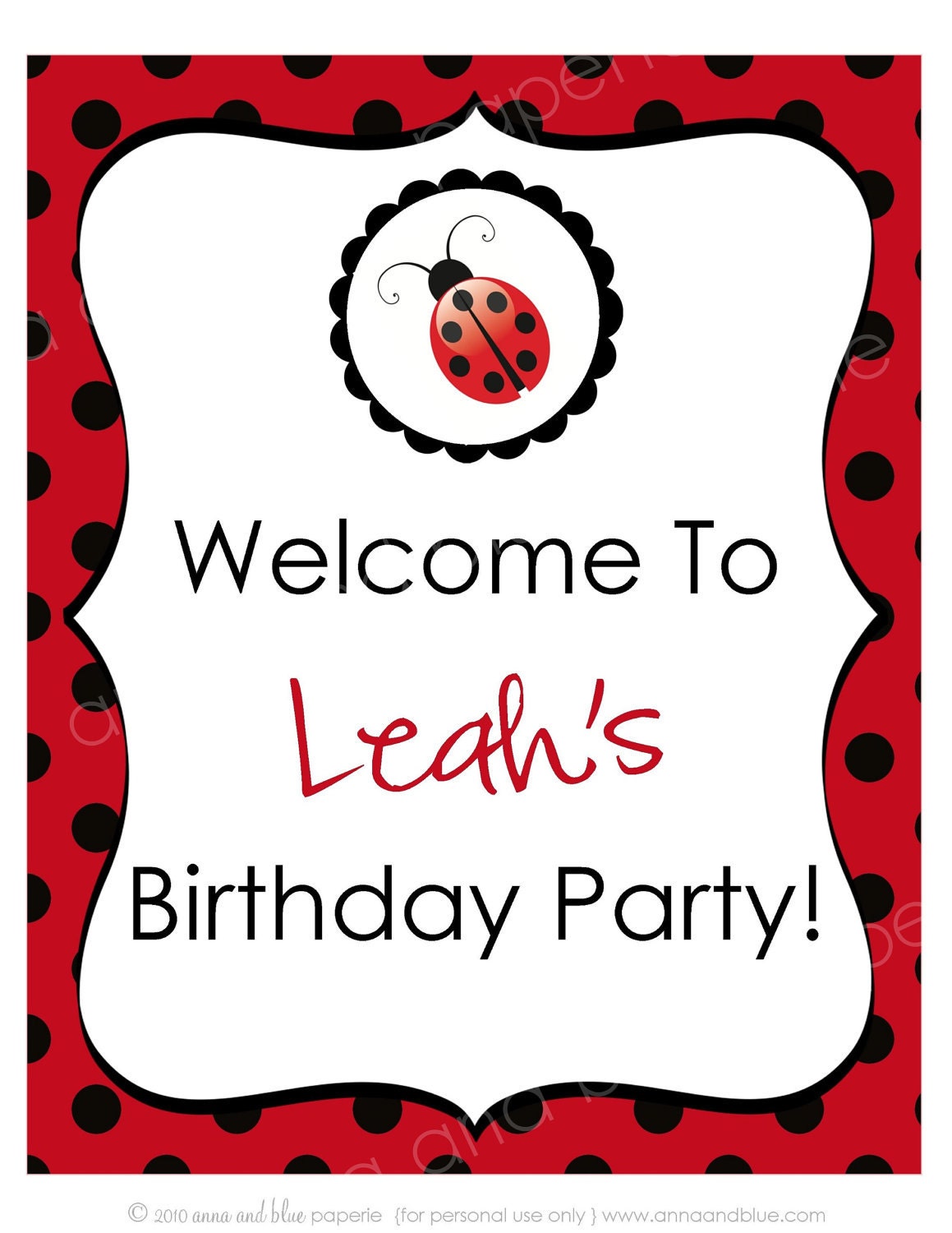 Ladybug Party Sign - diy PRINTABLE ladybug party by anna and blue paperie Il_170x135