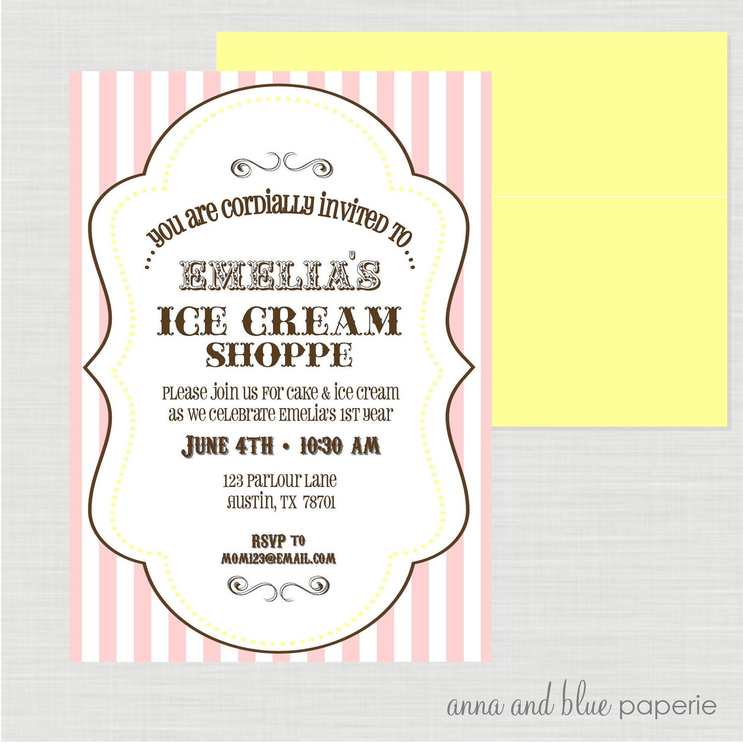 PRINTABLE Vintage Ice Cream DIY Invitation - by anna and blue paperie Il_170x135