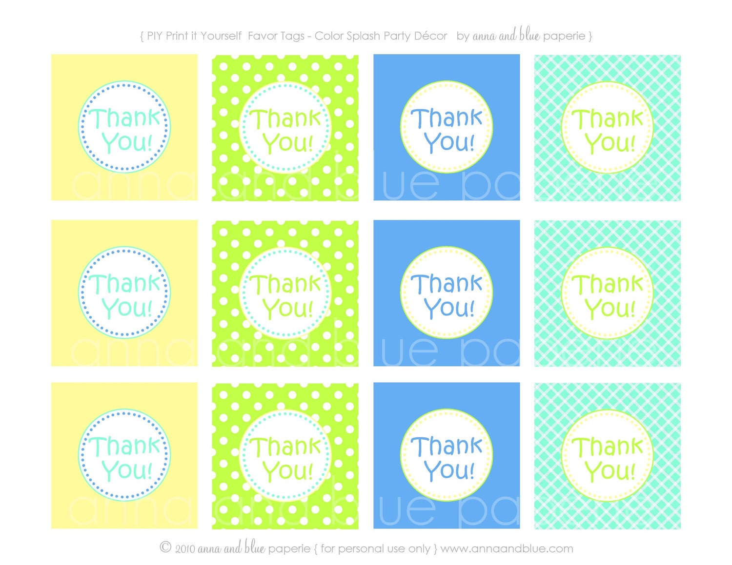 Color Splash Favor Tags - PRINTABLE diy Birthday Party or Baby Shower by anna and blue paperie