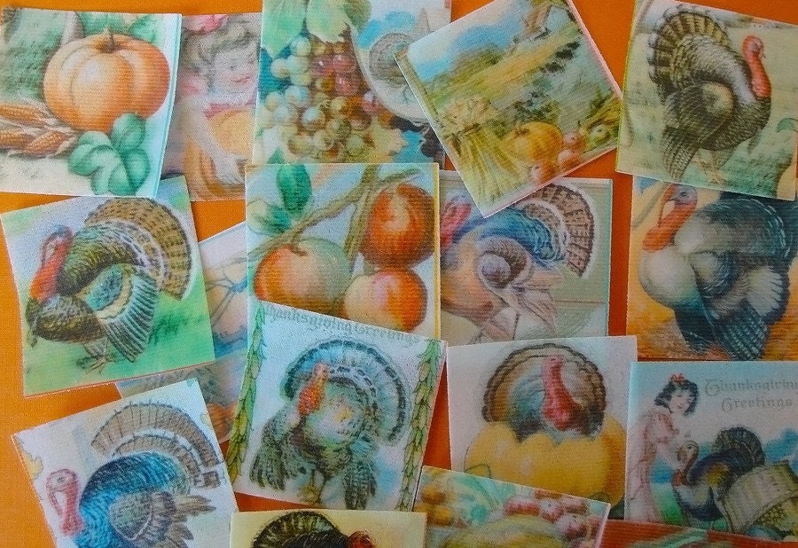 1 Inch Square Vintage Thanksgiving Wafer paper for bite size cookies, fondant decorations or chocolates