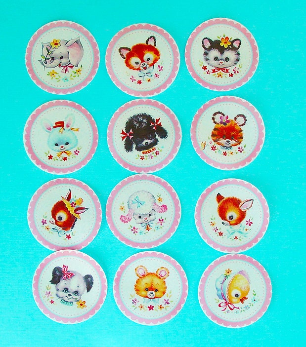 Vintage Baby Animal Baby Shower Edible Image wafer paper for your cookies, cupcake toppers, fondant and chocolate