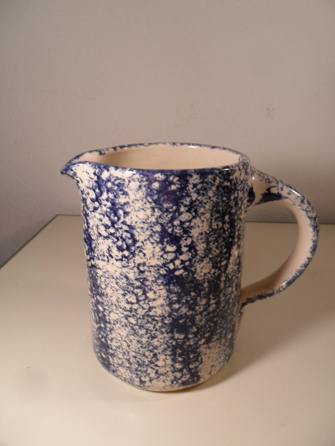 Art Pottery Cobalt Blue Sponge Ware Pitcher by oldbittersweet
