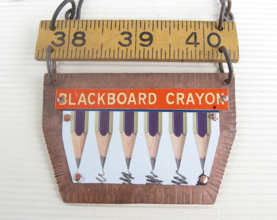 Pencils and Crayons Necklace Recycled Tin Wooden by eaststreettins