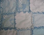 Blue and White Minkee and Chenille Baby or  Rag Lap Quilt