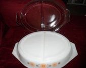 Vintage Classic Pyrex Mid Century Town and Country Pattern Divided dish