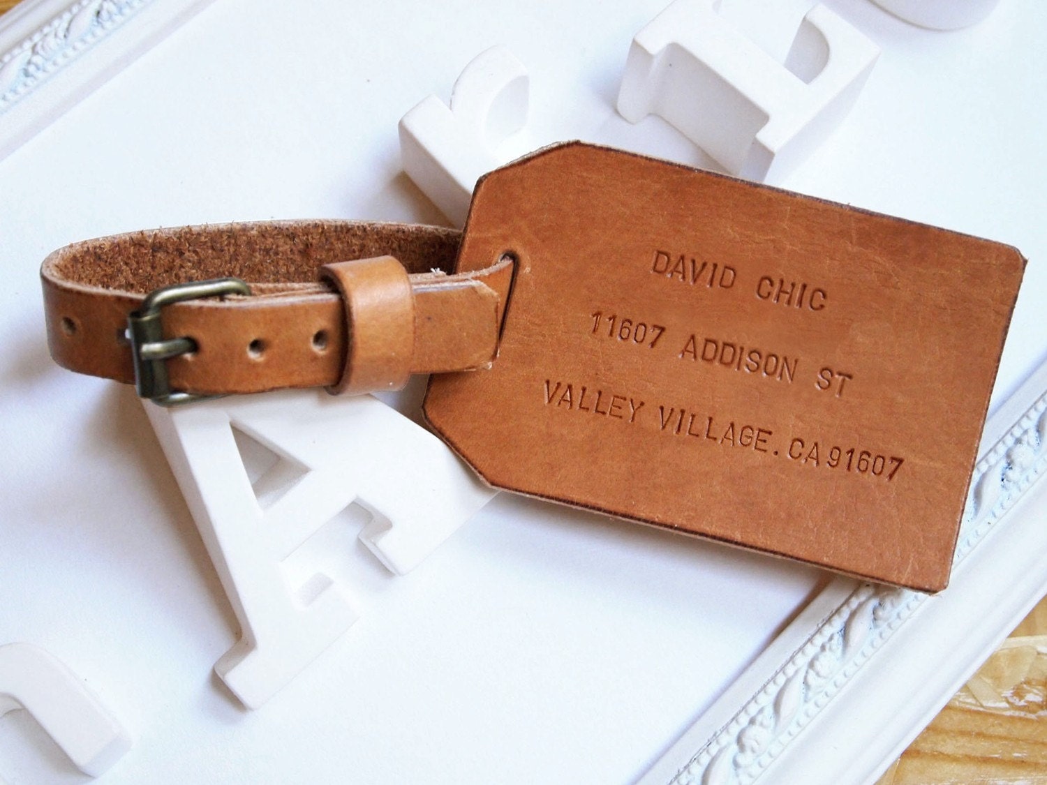 Personalized Luggage Tag - Single Sided - Leather - Hand Stitched - Front Page of Etsy