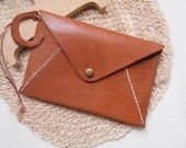 Personalized Envelope Clutch with Initial Letters - Leather - Rust - Hand Stitched - Front Page of Etsy