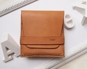 Personalized Wallet / Card Holder - Leather - Tan - Hand Stitched