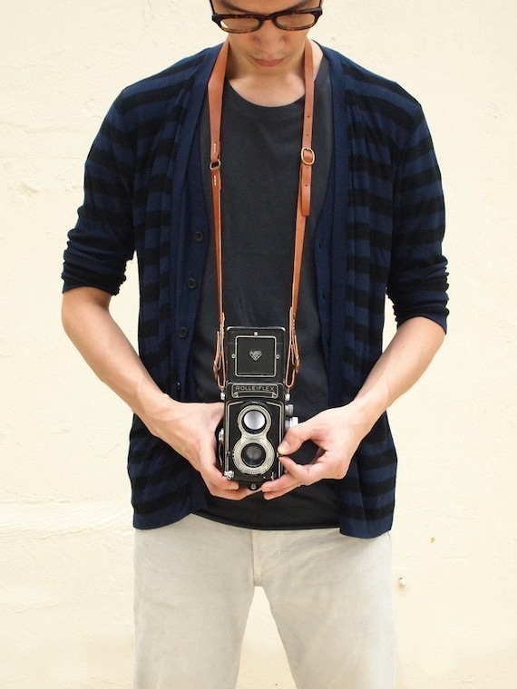 Personalized Camera Neck Strap with Adjustable Length - Leather - Rust - Hand Stitched - Front Page of Etsy