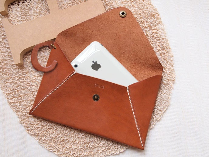 Personalized Envelope Clutch with Initial Letters - Leather - Rust - Hand Stitched - Front Page of Etsy