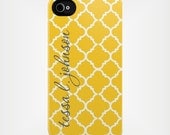 Personalized iPhone 5 Case 4 / 4S or 3G or Samsung - Yellow Quatrefoil - Custom Designed Cover - original design by a drop of golden sun