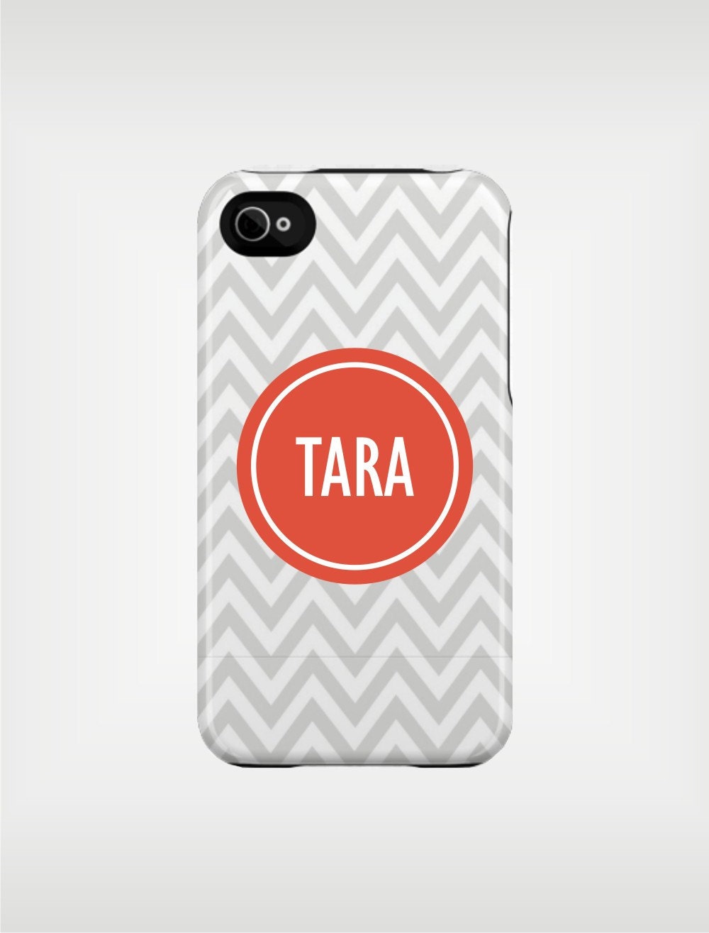 Monogrammed iPhone 5 Case 4 / 4S or 3G or Samsung - Gray and Tangerine Chevron - original design by a drop of golden sun