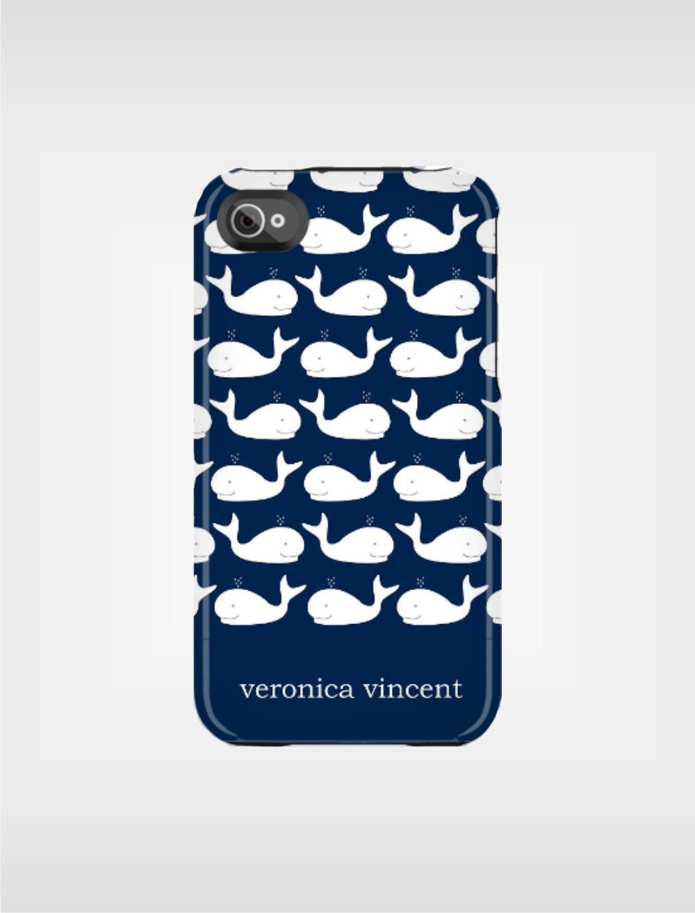 Personalized iPhone 5 Case 4 / 4S or 3G or Samsung - Navy and White Nautical Whales - original design by a drop of golden sun