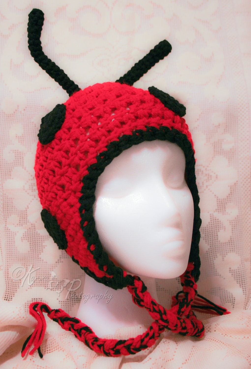 Ladybug Earflap Hat - MADE TO ORDER - Any Size - Any Colors