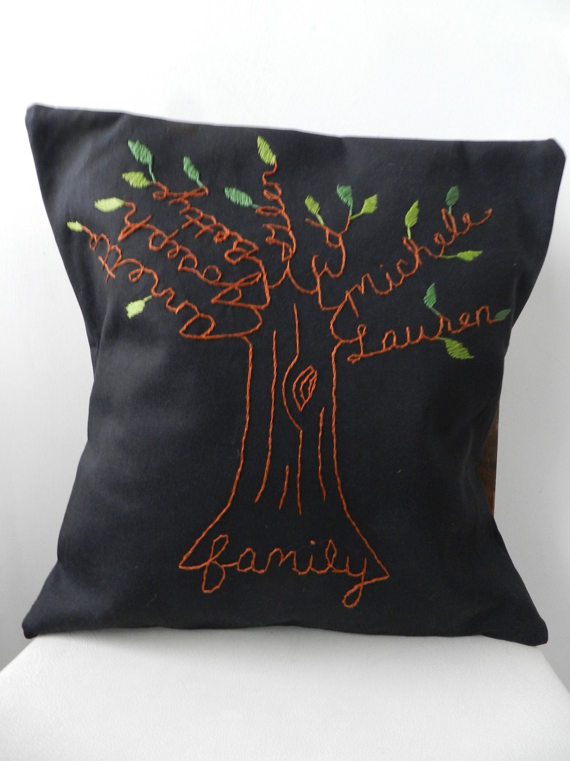 Family Tree Personalized Pillow Cover.  Black.16 inch.  Wedding Gift.