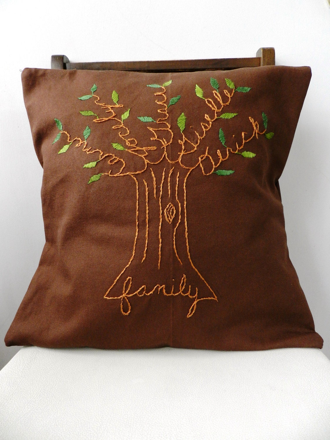 Family Tree Personalized Pillow Cover.  Gift for Dad. Coffee Brown.  Gift for Parents of Bride or Groom.