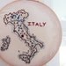 Italy Embroidery Hoop Wall Art. 7 inches. Europe. Map of Italy. Red, Blue, Brown, Green. Gift for Parents of the Bride or Groom.