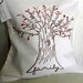 Personalized Family Tree Pillow Cover. 16 inch. White Linen with shades of PINK leaves.