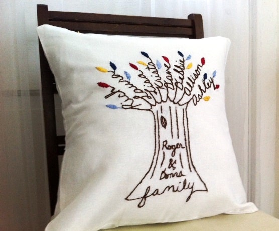 Couples Name Family Tree Personalized Pillow Cover. 16 inch. Anniversary Gift. Parents of bride/groom.