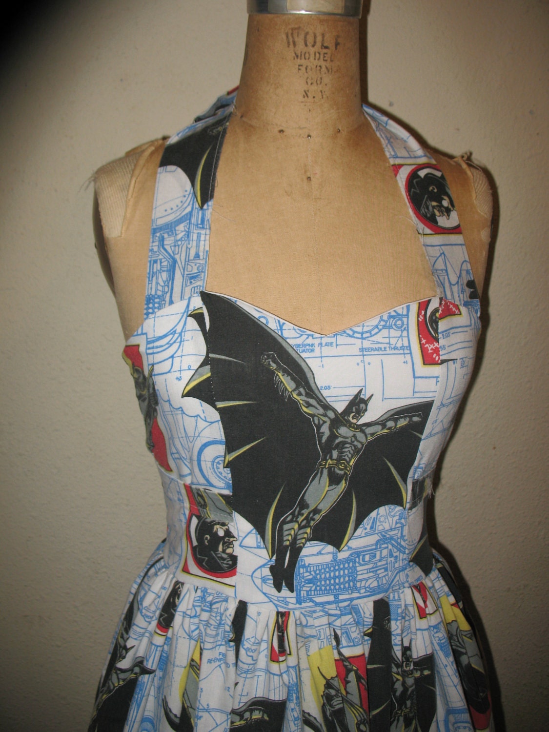 Custom made to order DC Comic Batman Ruffled Sweetheart Mini Dress