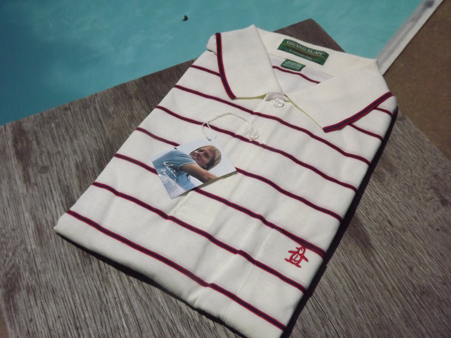 Vintage Mens Striped Sports Shirt Mens Clothing Golf Shirt Red Off White Blue Size XL Tall