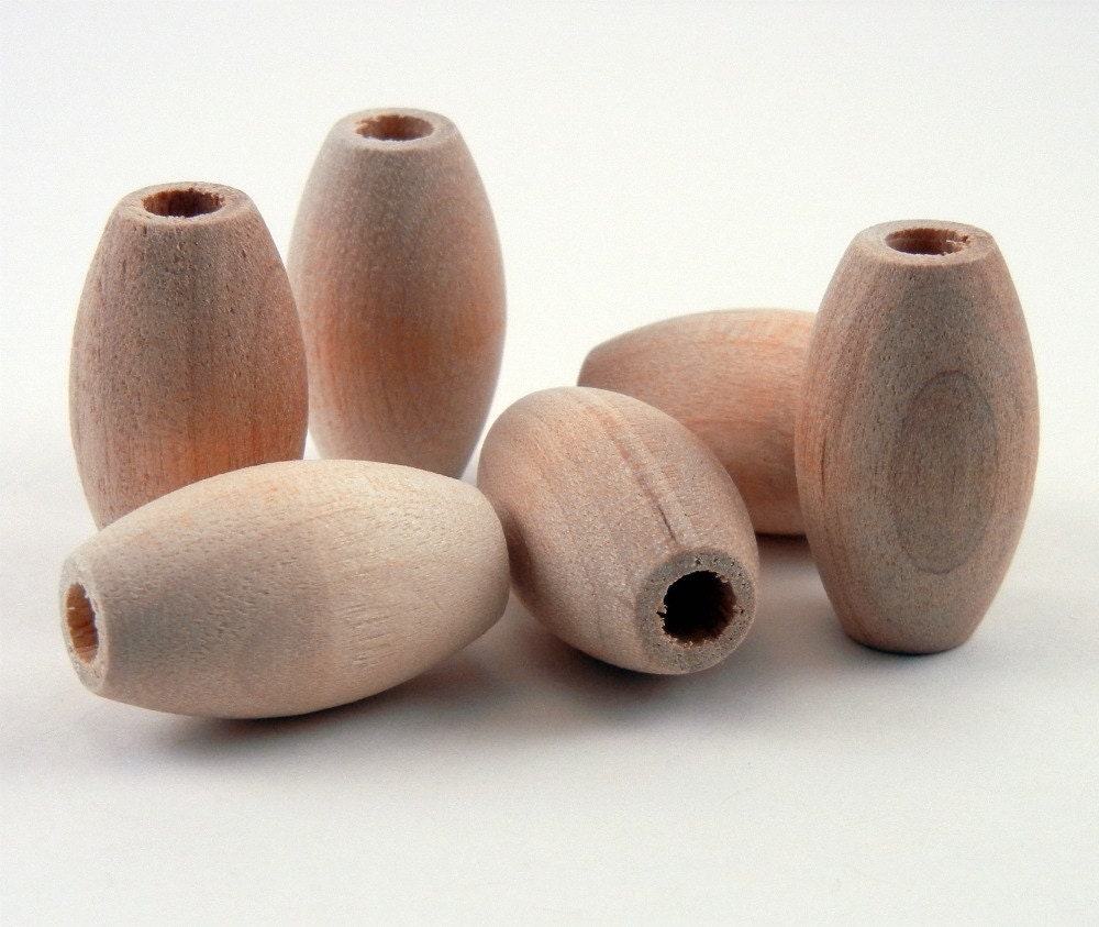 1 inch Oval Unfinished Wood Beads - 25 x 15mm - 10 pieces