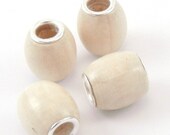 Wooden Cream White barrel beads - big holes for changeable jewelry