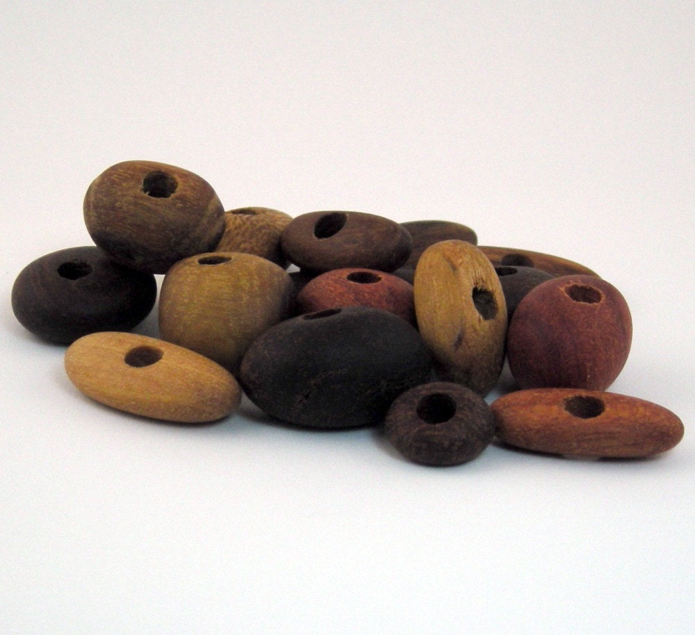 Recycled Wood Beads handcrafted assortment of small beads 20g (approximately 10 pcs)