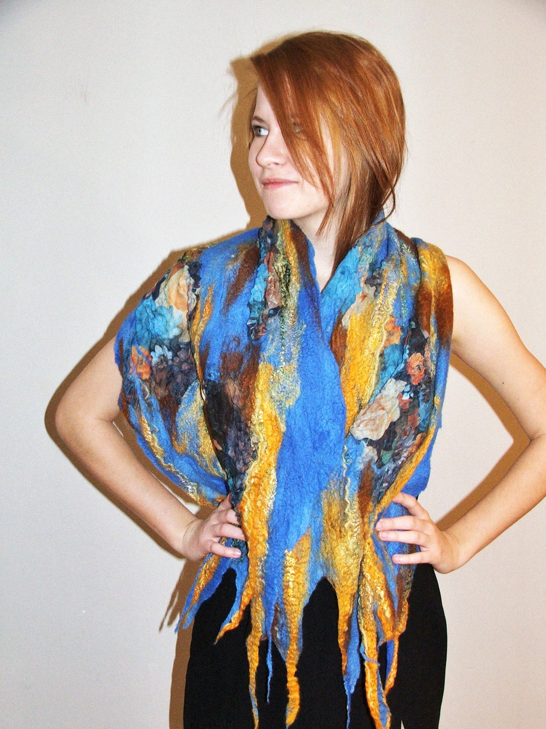 Nuno Felted Scarf, Wrap , Neck piece, Collar Warmer , OOAK, Art to wear Hand Made