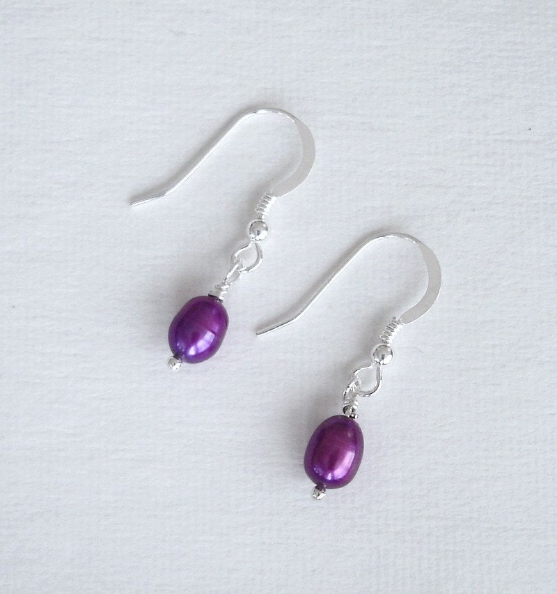 Purple Drop Earrings, Lavender Pearl earrings, Spring Summer Wedding Fashion Bridesmaids Sterling Silver, Amethyst Real Pearl