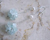 Aquamarine Cluster Earrings Sterling Silver Wire Crochet Long Blue Handmade Wedding Fashion Unique Mother's day gift