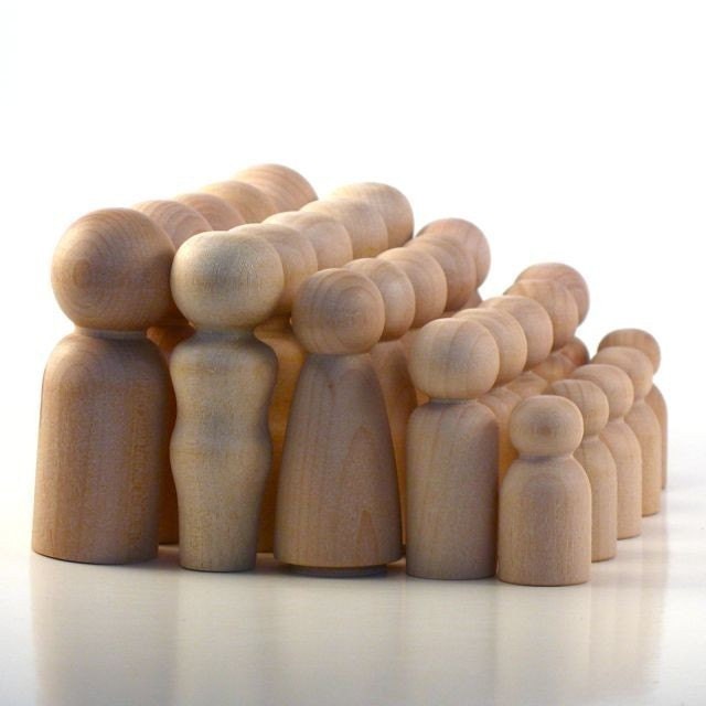 Wooden Peg Dolls - Unfinished- Five Families of Five - Paint Your Own Wood Dolls