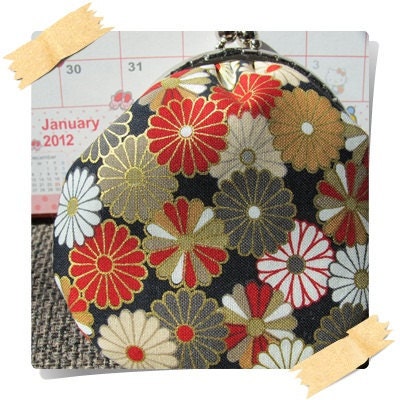 FREE SHIPPING - Handmade Coin Purse Japan Kimono Chrysanthemum