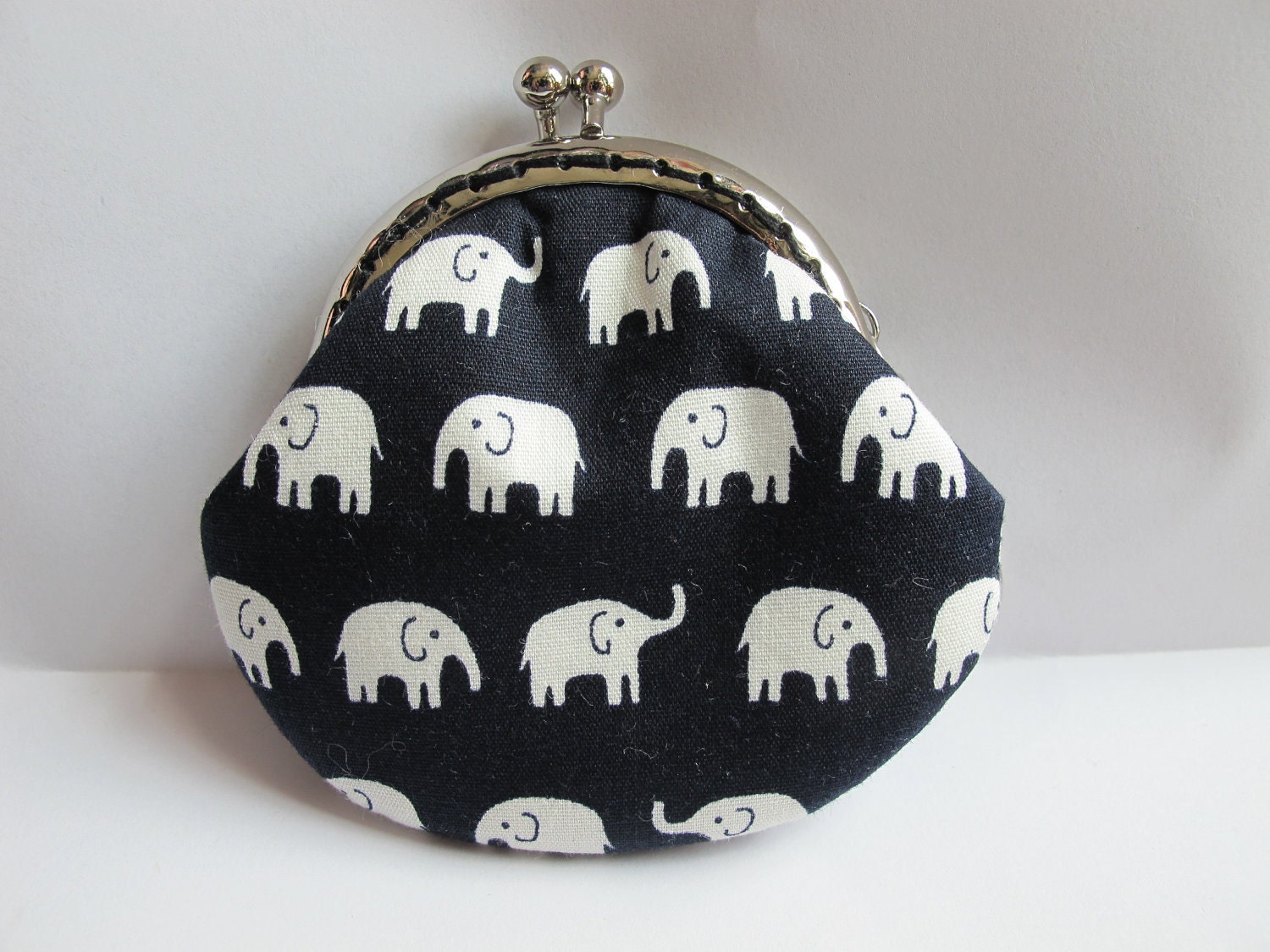 FREE SHIPPING - Small Handmade Coin Purse White Elephant in the black