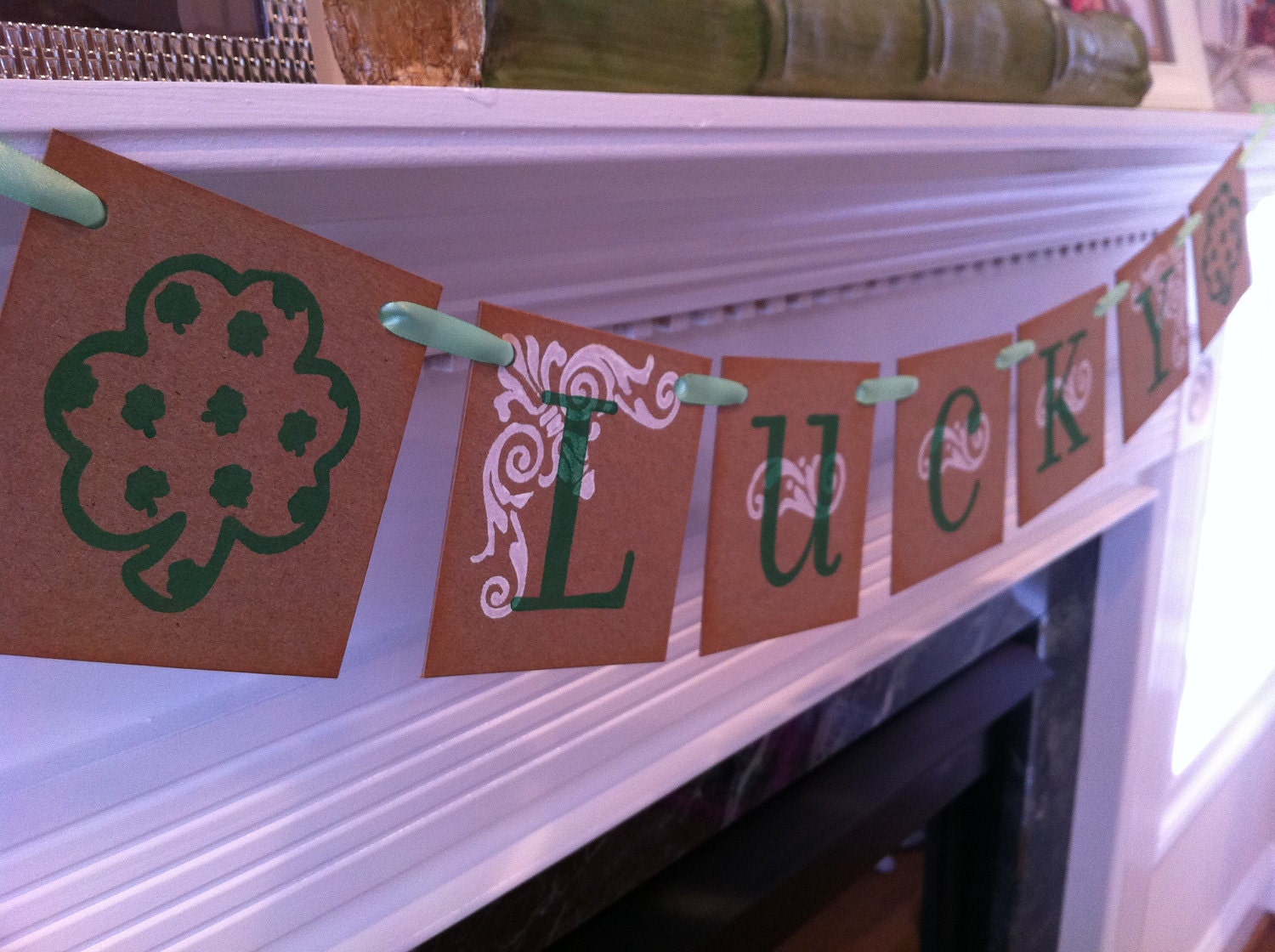 LUCKY Garland Banner / St. Patricks Day / Green, White, and Brown