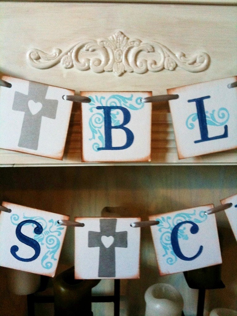 God Bless This Child Double Garland Banner / Baby Shower / Baptism / Christening / First Communion / Custom Colors Welcome