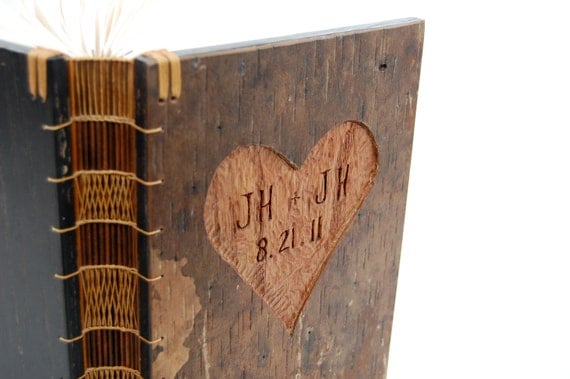 rustic guest book custom with carved tree bark covers - fall wedding personalized rustic forest botanical- made to order