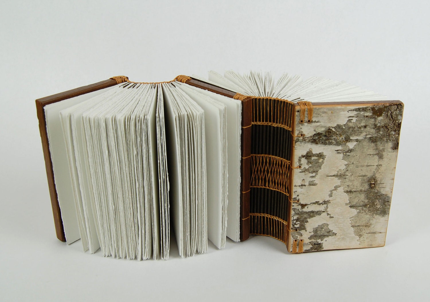 Dos-à-dos - double journal  rustic wood book - birch bark - woodland brown - unique gift - made to order