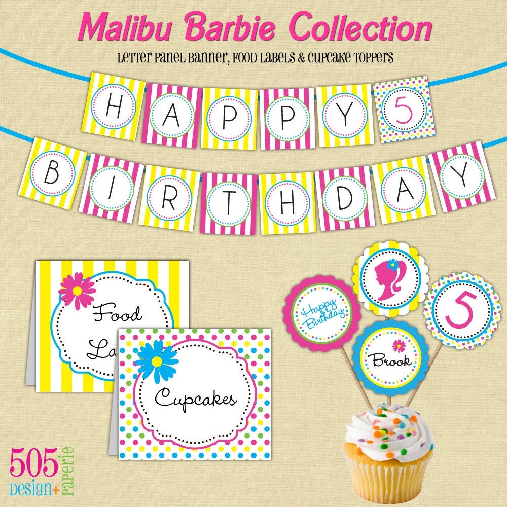 Malibu Barbie Inspired Birthday Party Theme Printable Decorations Il_570xn