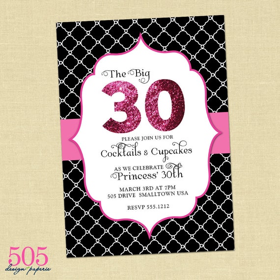 Pink Glittery Party Invitation - The Big 3-0 by 505 Design Paperie Il_570xn